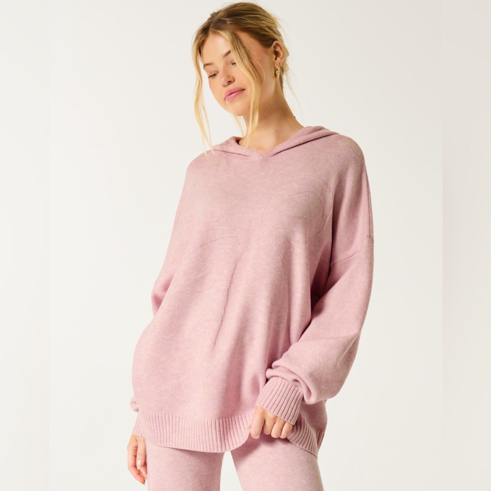 Hollister Gilly Hicks Oversized Sweater-Knit Bow Graphic Hoodie